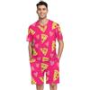 RPLIFE Pigiama da uomo, a maniche corte, in modale, comodo, con tasche, Cuori Pizza Cartoon Rosa, XXL