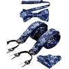 HISDERN Bretelle Uomo Eleganti Blu Floreale Regolabile 6 Clips di e Forma a Y Elastica Bretelle Papillon e Fazzoletto da Taschino Set da Uomo