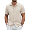 COOFANDY Camicia a nido d'ape, da uomo, a maniche corte, vestibilità normale, per il tempo libero, estiva, casual, da spiaggia, tinta unita, Grigio luna, 3XL