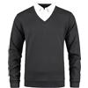 Yukirtiq Uomo Maglione e Camicia 2 in 1 Scollo a V Maglia a Maniche Lunghe Pullover Lavorato a Maglia con Il Colletto di Camicia Maglioncino da Uomo, Nero+Bianco, XL