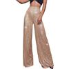 Vagbalena Pantaloni Glitter Oro da Donna Moda a Vita Alta Gamba Larga Paillettes francesi Pantaloni Casual Pantaloni Lunghi da Jogging Larghi a Vita Alta (Kaki,3XL)