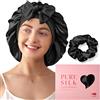 LitBear Cuffia da Notte per Donna in Seta di Gelso 100%, 6A 22 Momme, per Capelli Ricci e Lunghi, Doppio Strato con Fascia Regolabile, Elastico Incluso