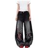 Vagbalena Pantaloni a Gamba Larga Larghi Vintage alla Moda da Donna Pantaloni Elasticizzati Asimmetrici con Cuciture Scozzesi Design a Contrasto di Colori Jeans a Gamba Larga Larghi