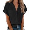 Cicy Bell Camicette da donna, a maniche corte, con scollo a V, estive, elegante, casual, tinta unita, Nero , XXL