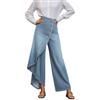Générique Pantaloni larghi da donna con orlo asimmetrico smerlato casual e alla moda taglio ampio a vita alta pantaloni da lavoro con patta abbottonata primavera ed estate ufficio gonna chic ed