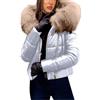 Juankrynord Donna Inverno Metallico Lucido Caldo con Cappuccio Piumino Inverno Caldo Lucido Piumino Casual Risvolto Cerniera Tasca Trapuntato Cappotto Parker (Argento,M)