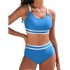 Tuopuda Costumi Donna Mare Due Pezzi Vita Alta Bikini Set Costume Contenitivo Pancia Estivo Swimsuit Beachwear per Mare Spiaggia Piscina Party Vacanza, Blu-2, XXL