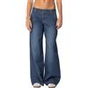 TACSTRUN Jeans a Gamba Larga gessati a Vita Bassa da Donna Pantaloni in Denim Larghi Vintage alla Moda,Blu,L