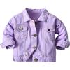 Mjjsk Giacca di jeans unisex per ragazze e ragazzi, alla moda, alla moda, strappata, a maniche lunghe, con bottoni, abbigliamento casual classico, Viola, 3-4 Years