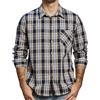 JOGAL Camicia da uomo a quadretti, a maniche lunghe, in cotone, con tasca, blu navy, beige, L
