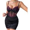 CCAIPU Vestito da Club Sexy da Donna, Set di Completi da 2 Pezzi Scollo Profondo V Pizzo Mesh Maniche Camisole Tops Mini Gonna (IT, Testo, M, Regular, Regular, Rosso/Nero)