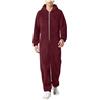 KBOPLEMQ Tuta da uomo in pile Teddy, tuta intera overall tuta soffice pigiama invernale caldo peluche accogliente overall tuta da casa lunga pigiama overall morbido pigiama pigiama con cappuccio, O vino, L