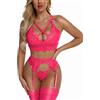 EVELIFE Intimo Donna Lingerie Set con Reggicalze Sexy Pizzo Reggiseno e Mutandine Set Senza Calze (Rosa,L)