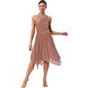 ranrann Vestito da Ballo Lirico Latino Americano Donna Senza Schiena Strass Abito da Pattinaggio Gonna Asimmetrica Danza Moderna Standard Valzer Tango Sala Saggio A Rosso-Marrone S