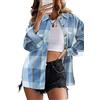 HVEPUO Camicia Donna Flanella Giacca A Quadri Camicie Lunghe Cappotto Scozzese Scacchi Shacket