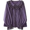 Cuteighteen Lolita Camicette a maniche lunghe da donna con colletto alla Peter Pan camicia vittoriana vintage pizzo elegante top con volant alla moda primavera