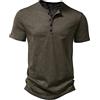 MakingDa Magliette da uomo, Camicia Henley con colletto nonno casual da uomo, T-shirt a mezza manica con bottoni, slim fit, polo senza colletto, Verde militare, XL