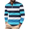 Generic Polo da uomo a maniche lunghe a righe con cerniera, colletto con cerniera, polo a maniche lunghe da uomo, comoda polo a righe, polo alla moda con strisce, Blu, M