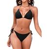 FemiChic Costume da Bagno Donna Due Pezzi Sexy Bikini Triangolo con Reggiseno Imbottito Cinturini Regolabili e Bas Tanga a Vita Bassa per Mare(Nero,XL)