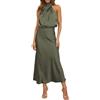 Generic Vestito Lungo Estivo da Donna in Raso Formale, Senza Maniche, con Scollo a Lupetto, Spacco Laterale, svolazzante, Maxi Canotta