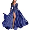 Xmiral Abito da Donna con Spacco Profondo a V in Pizzo con Paillettes, Gonna Lunga Sexy, Abito da per Banchetti, Abito con Maniche a Cinque Quarti Vestiti Matrimonio Invernale