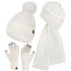 Bequemer Laden Donna Invernale Pon Pon Cappello Sciarpa Touch Screen Guanti Set con Fodera in Pile, Berretto in Maglia a Trecce Sciarpe Regalo