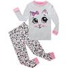EULLA Pigiama invernale per bambini, a maniche lunghe, in cotone, con unicorno, sirena, principessa, gatto, 2 pezzi, biancheria da notte per 1-10 anni, 92, 98, 104, 110, 116, 122, E-grau Gatto, 98 cm