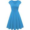 YMING Corsetto da Donna con Fodera Abito Audrey Elegante A Colore Solido Abito Midi Lunghezza Ginocchio Blu Cielo S
