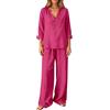 Générique Set di pantaloni larghi da donna, con scollo a V, larghi con bottoni, pantaloni a vita alta, eleganti, alla moda, traspiranti, per tutti i giorni e le vacanze, Rd2, XL