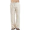 Vanvene - Pantaloni da uomo in lino, stile casual, vestibilità larga, elastico in vita con coulisse, pantaloni a gamba dritta per yoga, spiaggia cachi XL