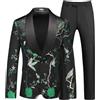 Yaflonjaa Uomo Abito Jacquard a Due Pezzi Scialle Risvolto Formale One Button Giacca Pantaloni Smoking Prom