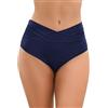 SHEKINI Slip Bikini da Donna Vita Alta Controllo Addominale Controllo Pancia Croce Increspato Retro Costume da Bagno Fondo Bikini（S，Blu Scuro）