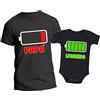 t-shirteria Coppia papà Neonato - T-Shirt e Body - Nomi Personalizzabili - Bambino - Carica - Batteria - Low Battery - Neonato - Maschietto - Padre - Figlio - Coordinato - Uomo - Idea Regalo - Dad Son