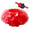 Beganly Gonna per Bambina con Volant di Tulle Morbido e Soffice con Copertura per Pannolino Set da Principessa per Bambine con Gonna a Sbuffo e Fascia Floreale, Colore: rosso, 6-12 Mesi