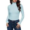 Cuptacc Maglia a maniche lunghe da donna, basic, a collo alto, a costine, tinta unita, slim fit, elasticizzata, morbida e confortevole, per casa, tempo libero