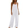Generico Salopette Donna Estiva in Cotone e Lino con Bretelle Regolabili Tutina Elegante Curvy Tuta Intera da Spiaggia Larghi Leggeri Jumpsuit Casual Comode Outfit da Aeroporto Comodi per Mare,Bianco,L