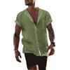 YAOBAOLE Camicia da uomo in lino, a maniche corte, estiva, per il tempo libero, vestibilità normale, 01 verde militare., L