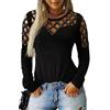 ZH8FCHAN Maglietta da Donna con Manica Lunga in Pizzo Bluse Tshirt Tops Girocollo Lunghe Maglie Camicia Eleganti Magliette Larghe T-Shirt A Rete Sexy Casual Ideale per Serate Discoteca (Nero,XL,XL)
