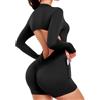 STARBILD Donna Tutina Corta Sportiva Maniche Lunga con Tasche, Jumpsuit Short Sexy Push Up con Cerniera, Monopezzi Zip per Yoga Fitness Corsa Casual, Nero Classico S