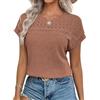 Chicrise Maglietta Donna Manica Corta Casual Tshirt Motivo Waffle Basic Camicia Estiva Allentate Marrone Piccolo 34-36