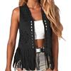 Generico Gilet da Donna in Finta Pelle Scamosciata con Frange Aperte sul Davanti, Senza Maniche, Nappe, Giacca Hippie Estiva Vintage Cowgirl