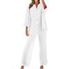 Meaunzyl Completo Donna Elegante Casual Cotone E Lino Pantalone Lungo Estivo Tuta Elegante Tinta Unita Larghi Camicia + Pantaloni Palestra Curvy Set Due Pezzi Comodo Primavera Maniche 3/4 Set Spiaggia