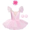 inhzoy Tutu Danza Classica Bambina Abito da Balletto Danza Ballerina Vestito da Pattinaggio Artistico Body Ginnastica Artistica con Gonna in Tulle Costume da Danza Latina Rosa 5-6 Anni