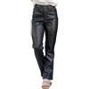 Generic Pantaloni in pelle nera 7 pantaloni business donna in ecopelle con vita alta e gamba dritta, vegana, Nero , S
