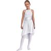 inhzoy Vestito da Danza Lirica Contemporanea Bambina Abtio da Pattinaggio Artistico Strass Leotards Body da Ginnastica Vestito da Danza Classica Moderna Jazz Dancewear Bianco 15-16 Anni