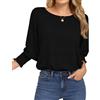 WNEEDU Maglietta Donna Manica 3/4 Elegante Scollo Rotondo Camicetta da Donna Larga Leggera Casual Tops T Shirt Nero 3XL