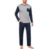 Terecey Pigiama Invernale Uomo in Cotone Pigiami Due Pezzi Lungo Girocollo Set da Notte Casa con Top a Manica Lunga e Pantaloni Pigiami con 3 Tasche per la Casa