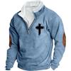 Generic Maglione da uomo in pile con mezza cerniera felpe cristiani con stampa incrociata a maniche lunghe camicie casual alla moda felpa invernale autunno maglione caldo top, blu cielo, L
