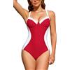 SHEKINI Donne Pancia Controllo Dimagrante Colore Blocco Costume da Bagno Sexy Crisscross Indietro Un Pezzo Costumi da Bagno, Rosso, L