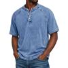 Generico Maglietta Uomo Firmata T-Shirt Uomo Manica Corta Collo Henley Vintage Americano Cotone Washed Effetto Vissuto retrò Tinta Unita Casual Estiva Moda Streetwear Top Leggero Traspirante